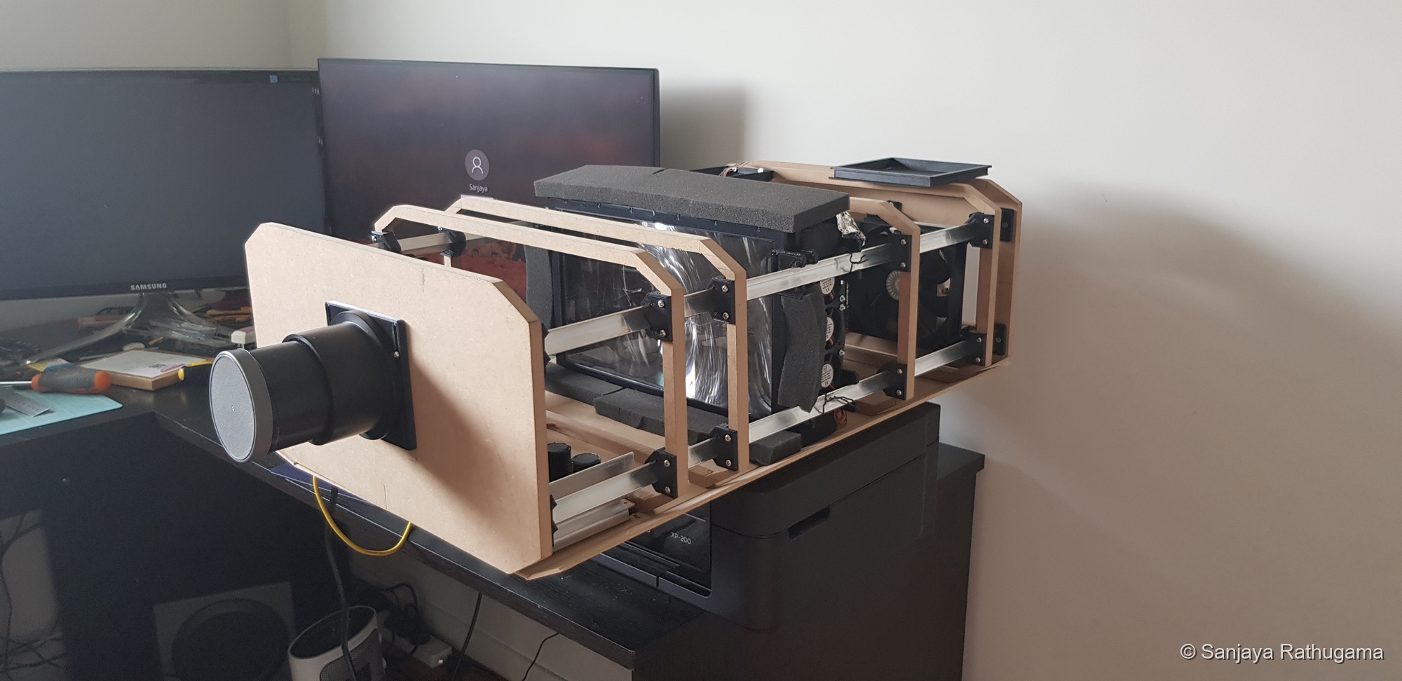 Open projector frame and internals