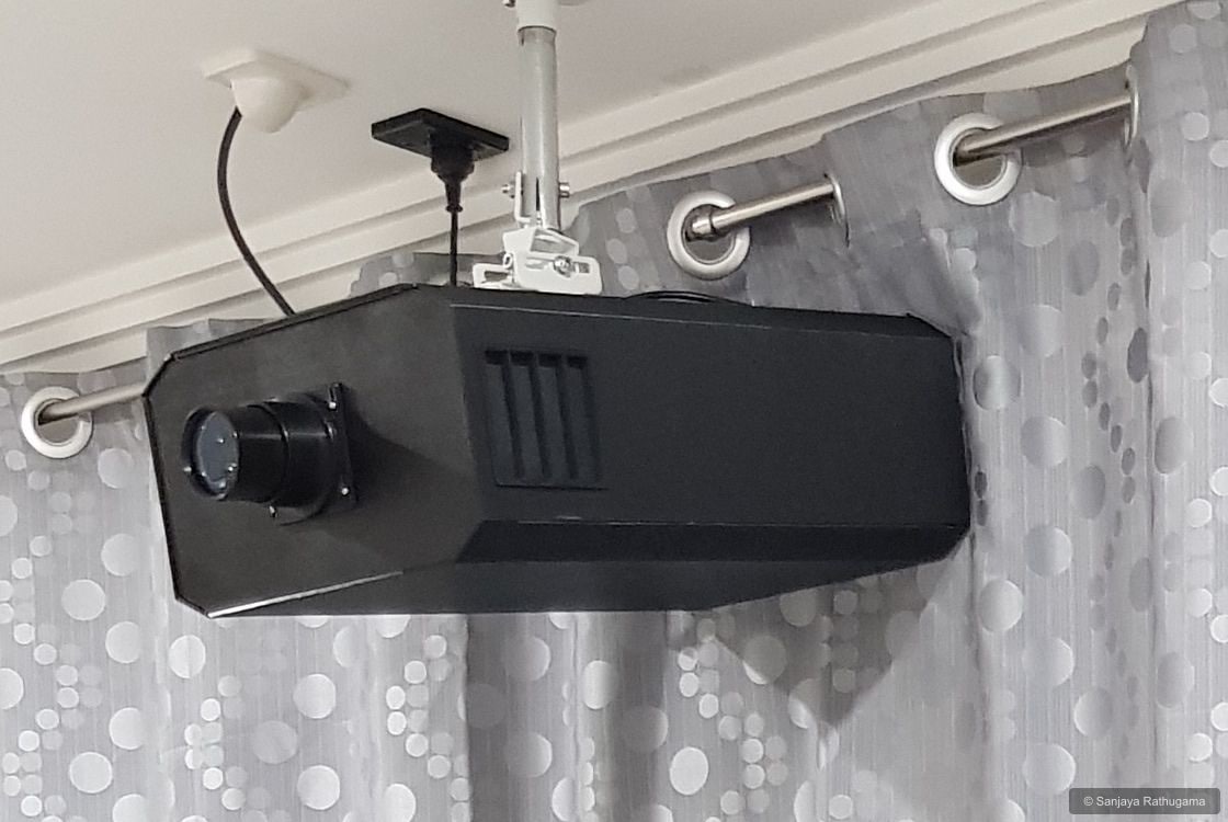 My completed projector suspended from its custom mount