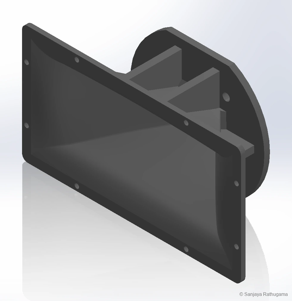Native CAD rendering of the original rectangular horn with mounting flange and reinforcing webs