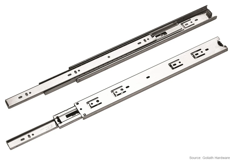 Supplier reference photograph showing a pair of Goliath standard telescopic drawer runners